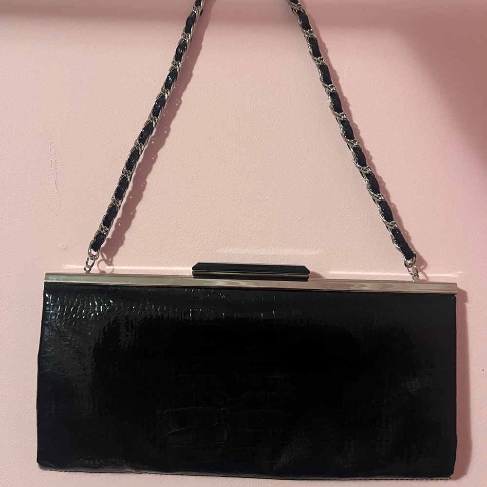 Jeanne Lottie -  Black Clutch with Chain Strap and Minimalist Design